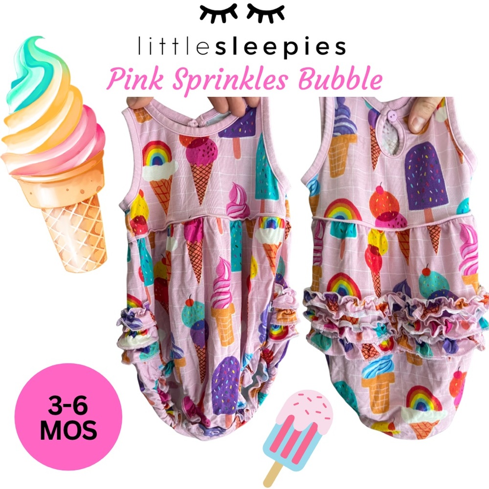 Little Sleepies pink sprinkles bamboo bubble 3/6 months. Sold out print!